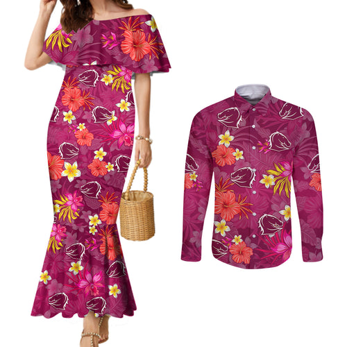 broncos-rugby-couples-matching-mermaid-dress-and-long-sleeve-button-shirts-beautiful-floral-pattern-spring-summer-vibe