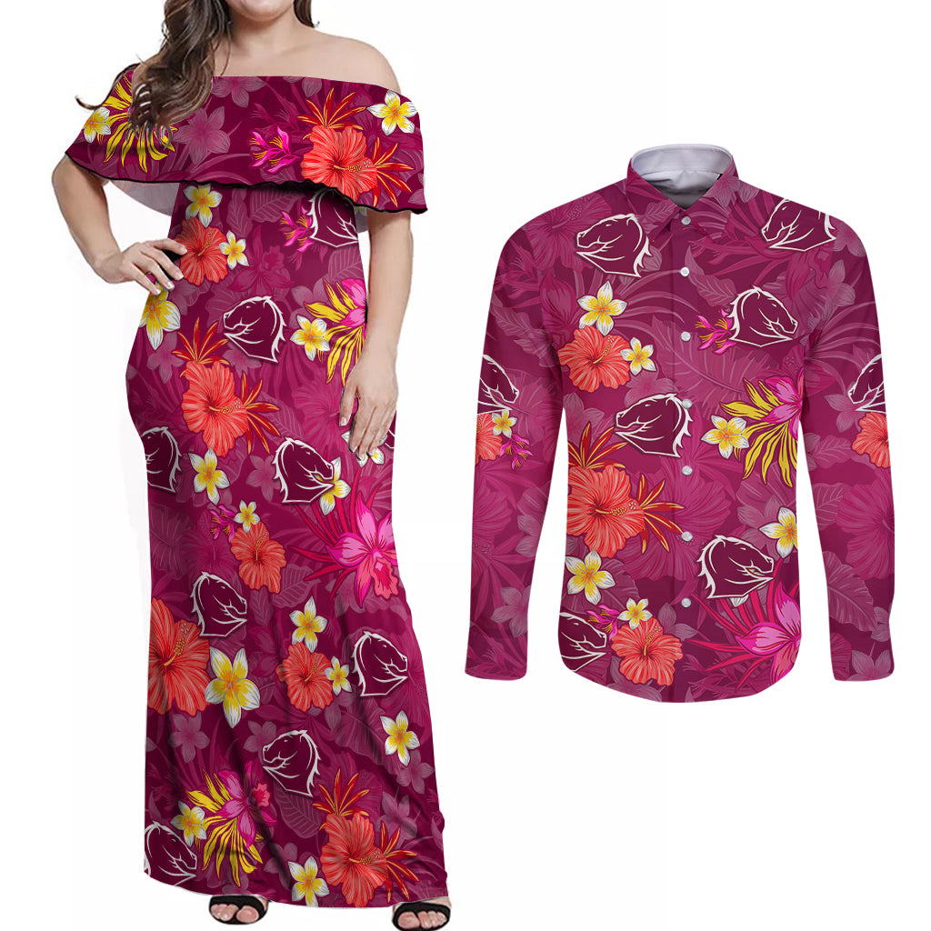 broncos-rugby-couples-matching-off-shoulder-maxi-dress-and-long-sleeve-button-shirts-beautiful-floral-pattern-spring-summer-vibe