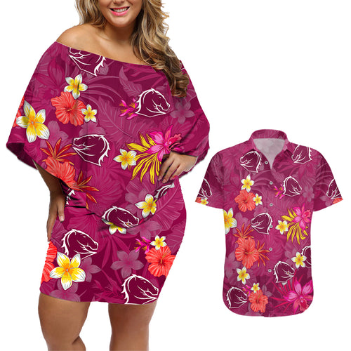 broncos-rugby-couples-matching-off-shoulder-short-dress-and-hawaiian-shirt-beautiful-floral-pattern-spring-summer-vibe
