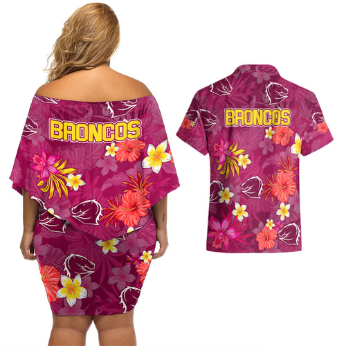 broncos-rugby-couples-matching-off-shoulder-short-dress-and-hawaiian-shirt-beautiful-floral-pattern-spring-summer-vibe