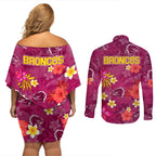 broncos-rugby-couples-matching-off-shoulder-short-dress-and-long-sleeve-button-shirts-beautiful-floral-pattern-spring-summer-vibe