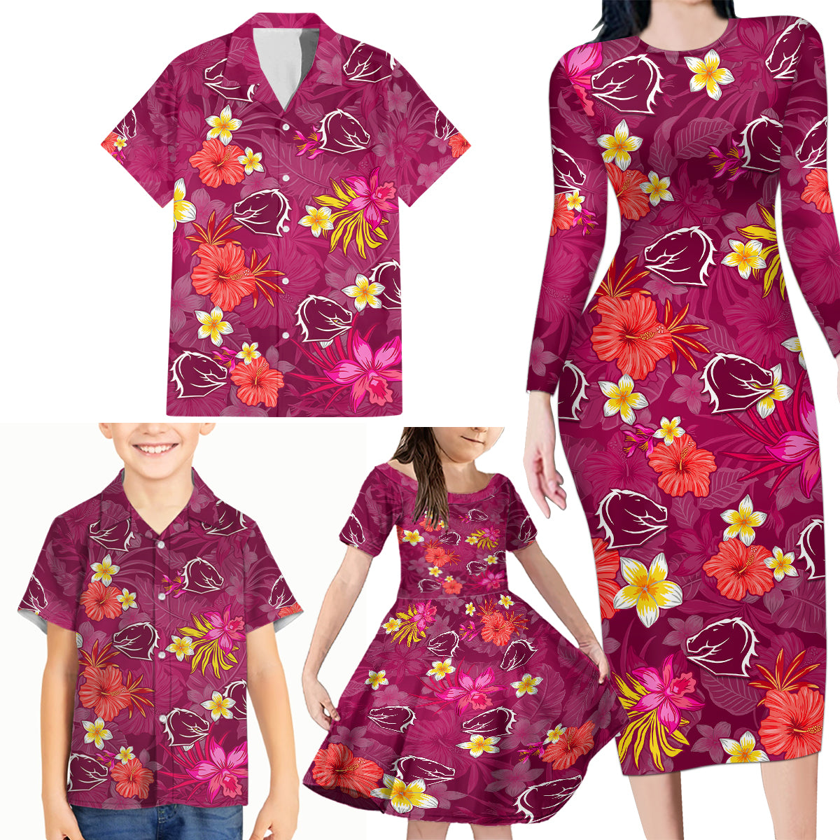 broncos-rugby-family-matching-long-sleeve-bodycon-dress-and-hawaiian-shirt-beautiful-floral-pattern-spring-summer-vibe