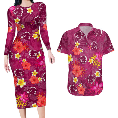 custom-broncos-rugby-couples-matching-long-sleeve-bodycon-dress-and-hawaiian-shirt-beautiful-floral-pattern-spring-summer-vibe