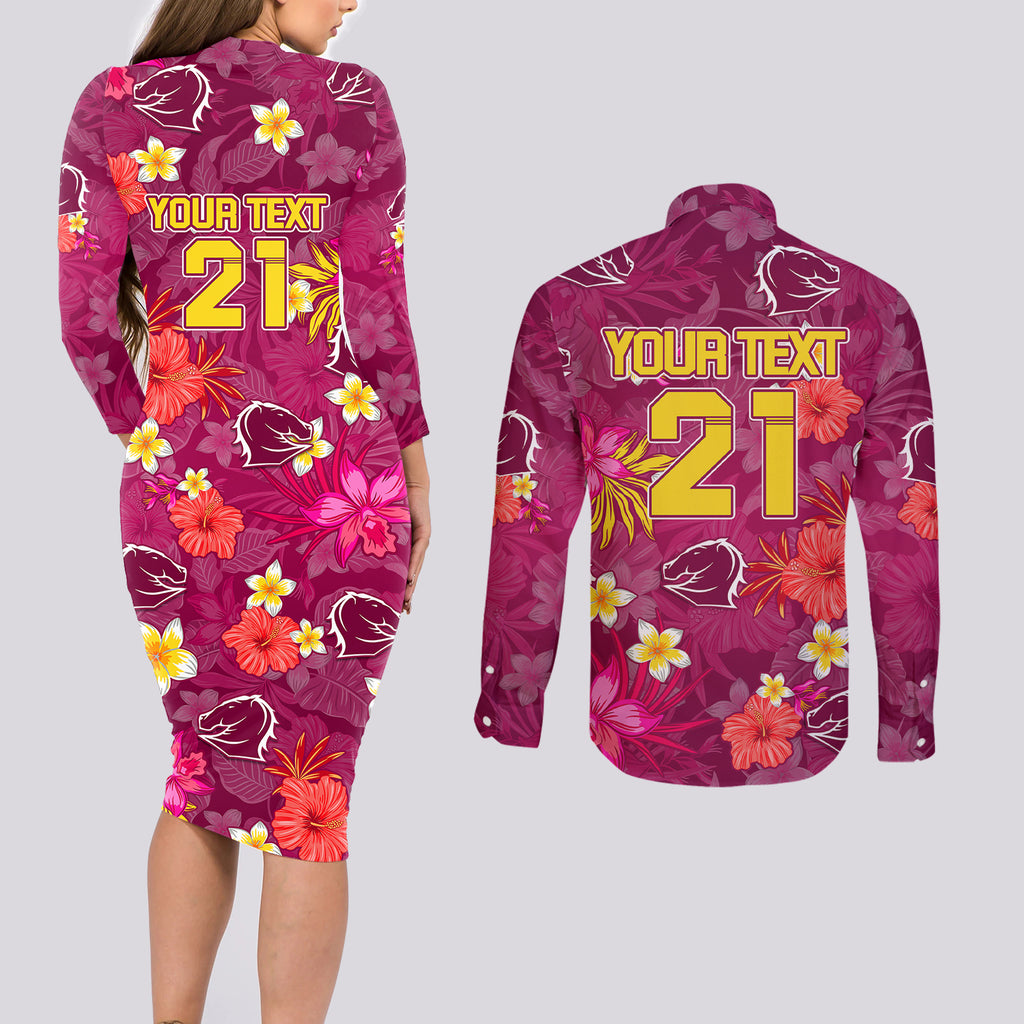 custom-broncos-rugby-couples-matching-long-sleeve-bodycon-dress-and-long-sleeve-button-shirts-beautiful-floral-pattern-spring-summer-vibe