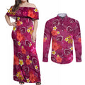 custom-broncos-rugby-couples-matching-off-shoulder-maxi-dress-and-long-sleeve-button-shirts-beautiful-floral-pattern-spring-summer-vibe