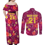 custom-broncos-rugby-couples-matching-off-shoulder-maxi-dress-and-long-sleeve-button-shirts-beautiful-floral-pattern-spring-summer-vibe