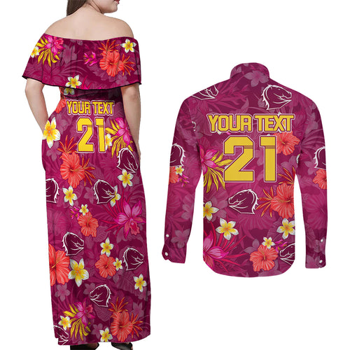 custom-broncos-rugby-couples-matching-off-shoulder-maxi-dress-and-long-sleeve-button-shirts-beautiful-floral-pattern-spring-summer-vibe