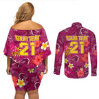 custom-broncos-rugby-couples-matching-off-shoulder-short-dress-and-long-sleeve-button-shirts-beautiful-floral-pattern-spring-summer-vibe