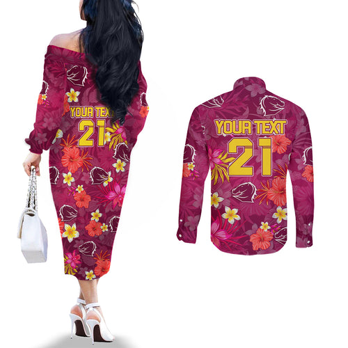 custom-broncos-rugby-couples-matching-off-the-shoulder-long-sleeve-dress-and-long-sleeve-button-shirts-beautiful-floral-pattern-spring-summer-vibe