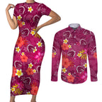 custom-broncos-rugby-couples-matching-short-sleeve-bodycon-dress-and-long-sleeve-button-shirts-beautiful-floral-pattern-spring-summer-vibe
