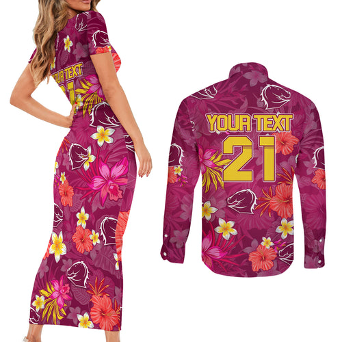 custom-broncos-rugby-couples-matching-short-sleeve-bodycon-dress-and-long-sleeve-button-shirts-beautiful-floral-pattern-spring-summer-vibe