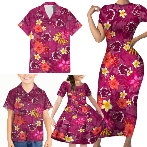 custom-broncos-rugby-family-matching-short-sleeve-bodycon-dress-and-hawaiian-shirt-beautiful-floral-pattern-spring-summer-vibe