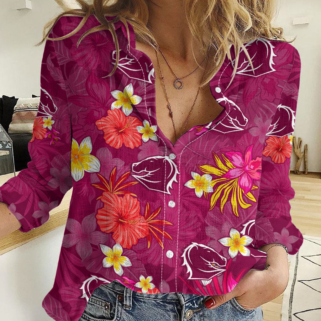 Custom Broncos Rugby Women Casual Shirt Beautiful Floral Pattern Spring Summer Vibe LT9