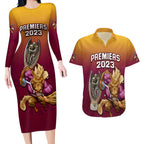 nrl-broncos-premiers-2023-couples-matching-long-sleeve-bodycon-dress-and-hawaiian-shirt