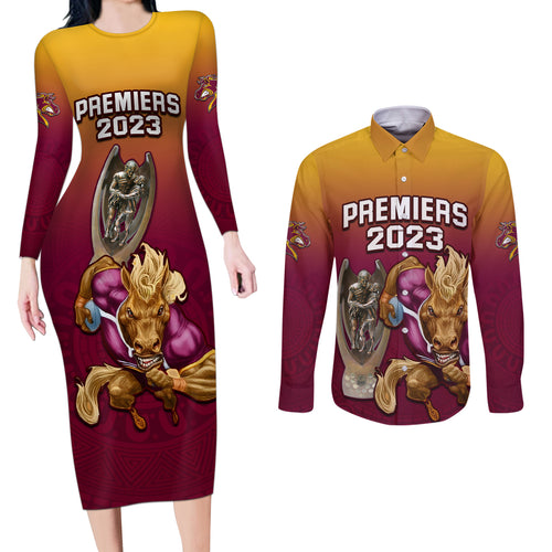 nrl-broncos-premiers-2023-couples-matching-long-sleeve-bodycon-dress-and-long-sleeve-button-shirts