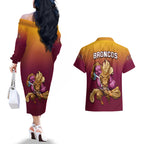 nrl-broncos-premiers-2023-couples-matching-off-the-shoulder-long-sleeve-dress-and-hawaiian-shirt