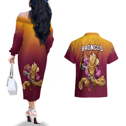 nrl-broncos-premiers-2023-couples-matching-off-the-shoulder-long-sleeve-dress-and-hawaiian-shirt