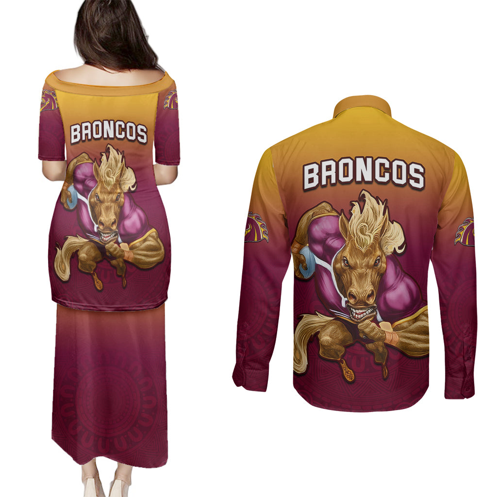 nrl-broncos-premiers-2023-couples-matching-puletasi-dress-and-long-sleeve-button-shirts