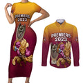 nrl-broncos-premiers-2023-couples-matching-short-sleeve-bodycon-dress-and-long-sleeve-button-shirts
