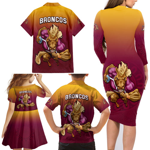 nrl-broncos-premiers-2023-family-matching-long-sleeve-bodycon-dress-and-hawaiian-shirt