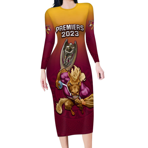 nrl-broncos-premiers-2023-family-matching-long-sleeve-bodycon-dress-and-hawaiian-shirt