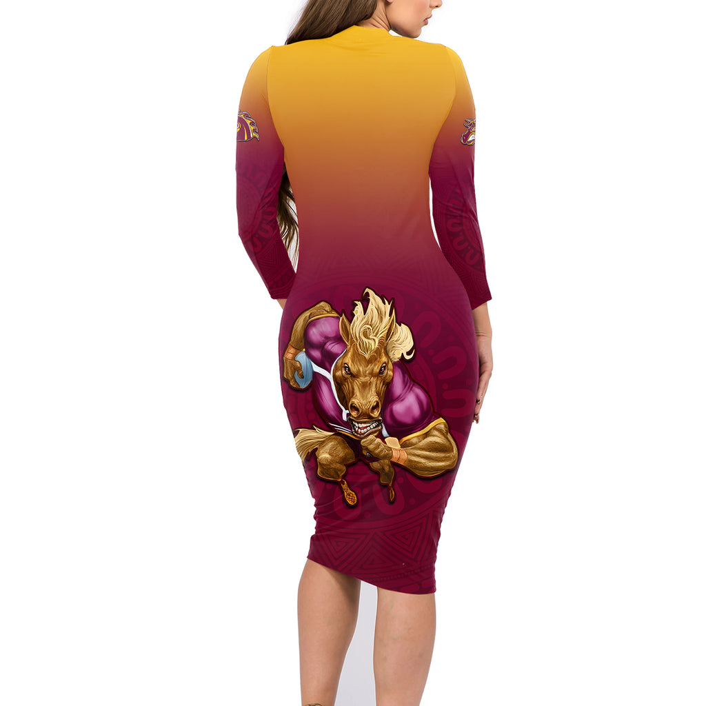 nrl-broncos-premiers-2023-family-matching-long-sleeve-bodycon-dress-and-hawaiian-shirt
