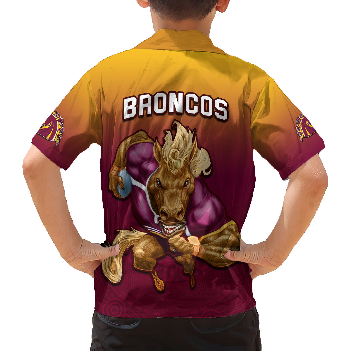 nrl-broncos-premiers-2023-family-matching-off-shoulder-maxi-dress-and-hawaiian-shirt