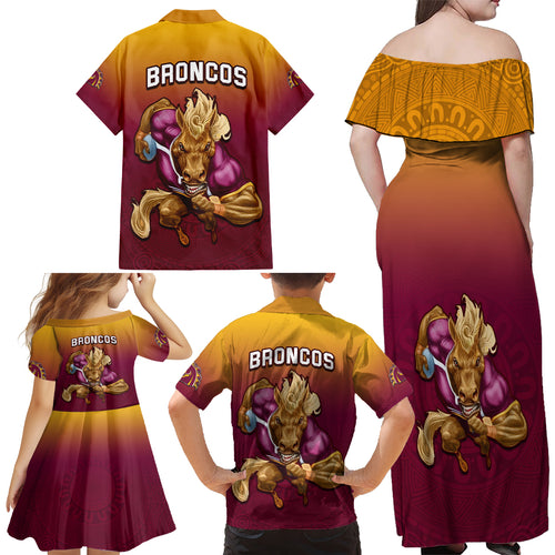 nrl-broncos-premiers-2023-family-matching-off-shoulder-maxi-dress-and-hawaiian-shirt