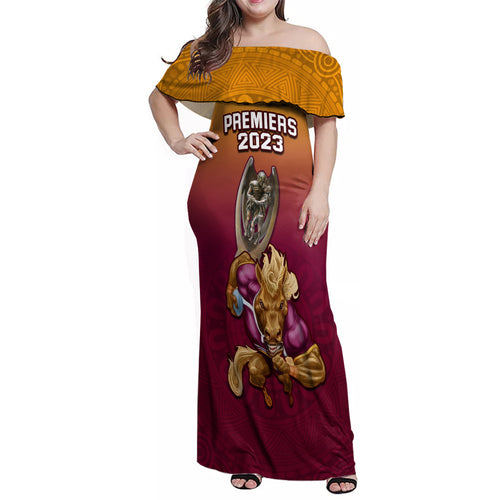 nrl-broncos-premiers-2023-family-matching-off-shoulder-maxi-dress-and-hawaiian-shirt