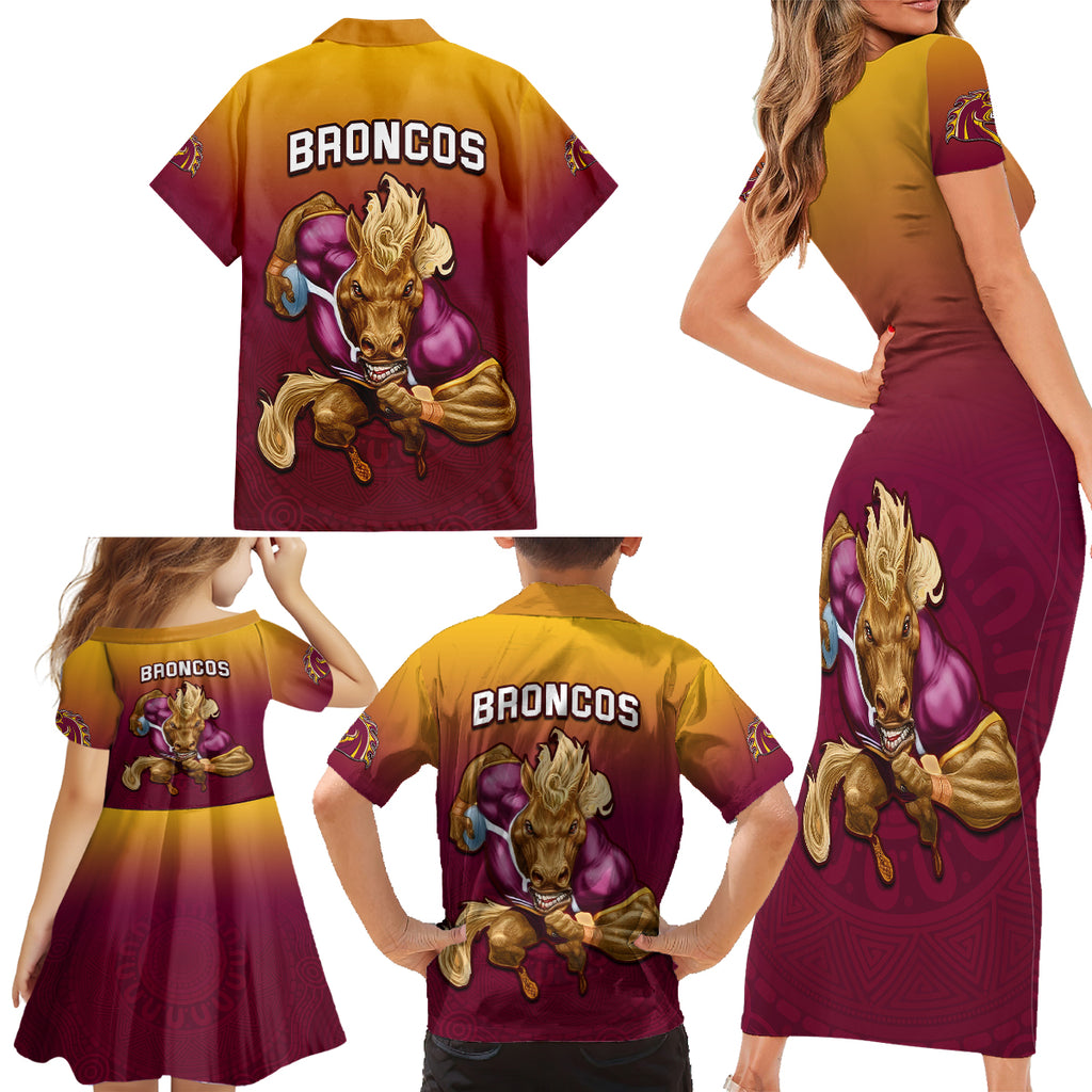 nrl-broncos-premiers-2023-family-matching-short-sleeve-bodycon-dress-and-hawaiian-shirt