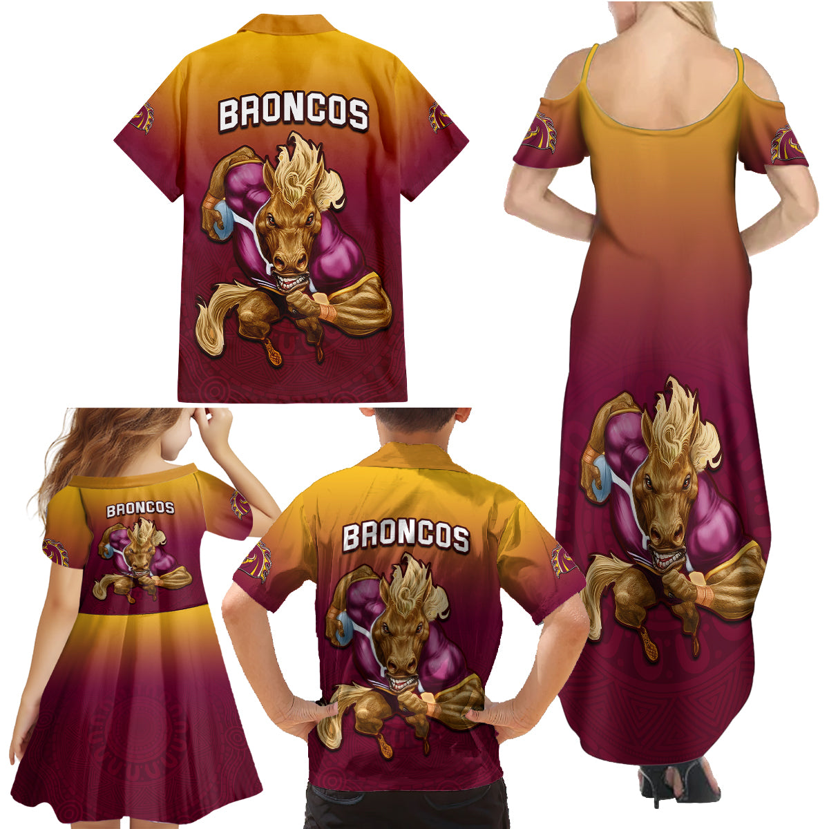 nrl-broncos-premiers-2023-family-matching-summer-maxi-dress-and-hawaiian-shirt