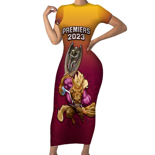nrl-broncos-premiers-2023-short-sleeve-bodycon-dress