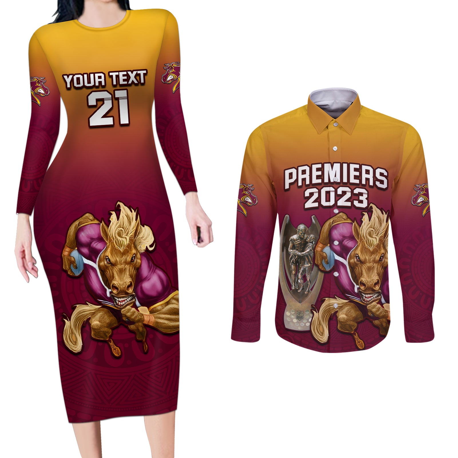 custom-nrl-broncos-premiers-2023-couples-matching-long-sleeve-bodycon-dress-and-long-sleeve-button-shirts