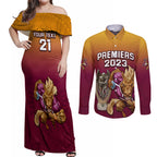 custom-nrl-broncos-premiers-2023-couples-matching-off-shoulder-maxi-dress-and-long-sleeve-button-shirts