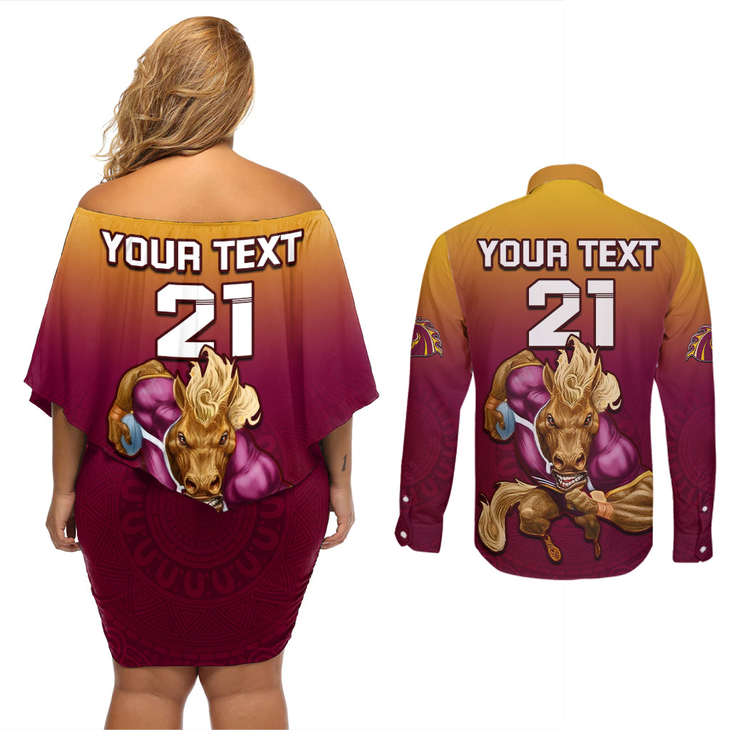custom-nrl-broncos-premiers-2023-couples-matching-off-shoulder-short-dress-and-long-sleeve-button-shirts