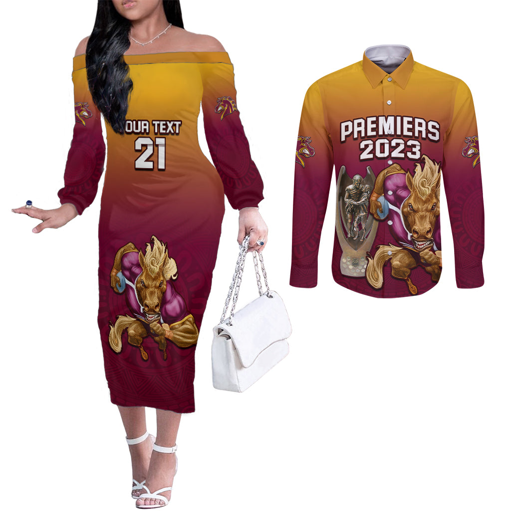 custom-nrl-broncos-premiers-2023-couples-matching-off-the-shoulder-long-sleeve-dress-and-long-sleeve-button-shirts