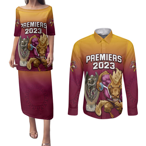 custom-nrl-broncos-premiers-2023-couples-matching-puletasi-dress-and-long-sleeve-button-shirts