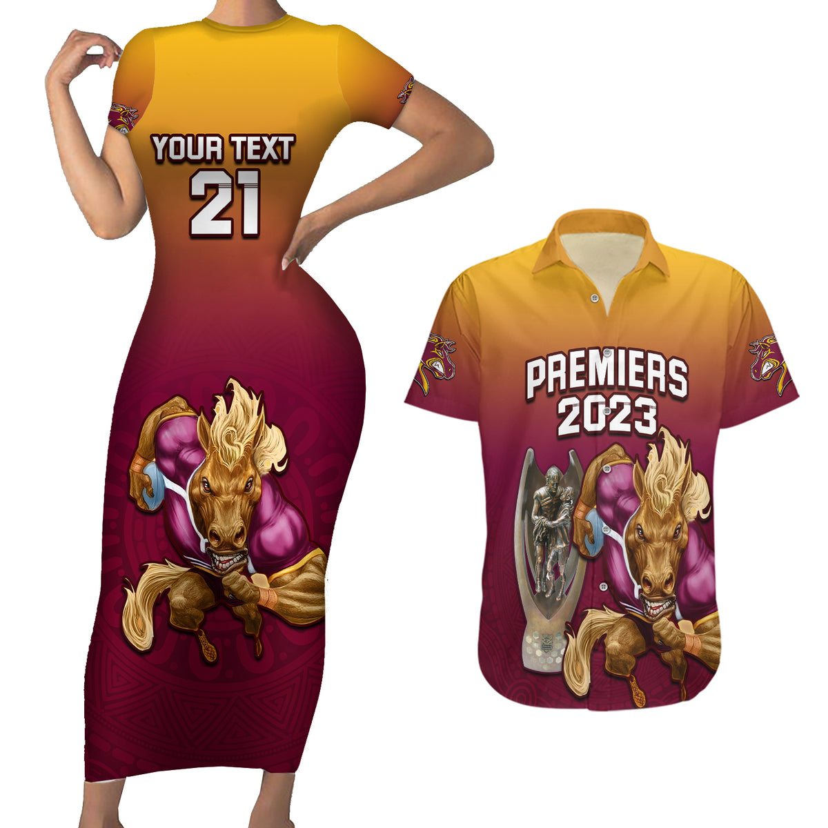 custom-nrl-broncos-premiers-2023-couples-matching-short-sleeve-bodycon-dress-and-hawaiian-shirt