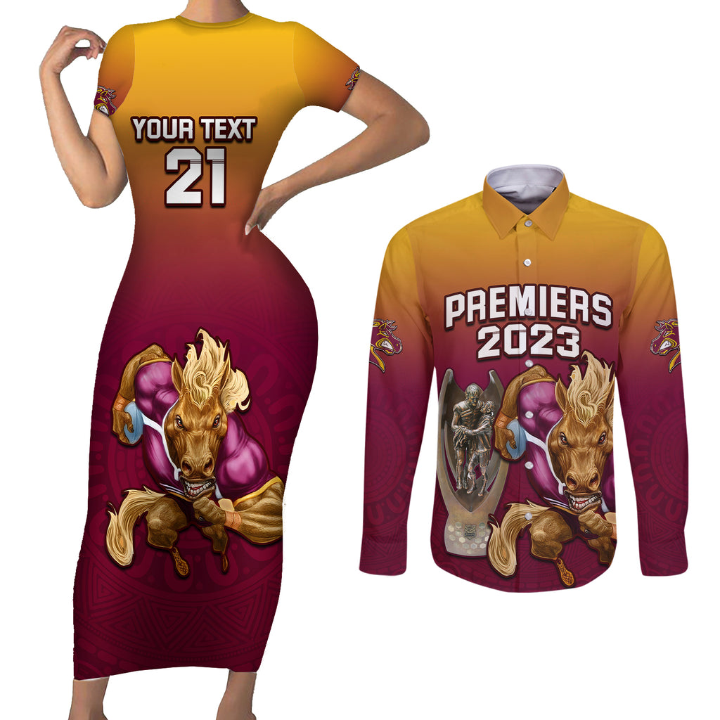 custom-nrl-broncos-premiers-2023-couples-matching-short-sleeve-bodycon-dress-and-long-sleeve-button-shirts