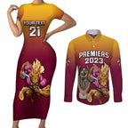 custom-nrl-broncos-premiers-2023-couples-matching-short-sleeve-bodycon-dress-and-long-sleeve-button-shirts