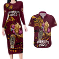 nrl-broncos-premiers-couples-matching-long-sleeve-bodycon-dress-and-hawaiian-shirt-mascot-with-polynesian-pattern-version-2023
