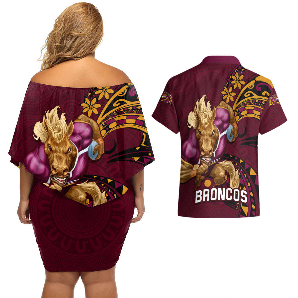 nrl-broncos-premiers-couples-matching-off-shoulder-short-dress-and-hawaiian-shirt-mascot-with-polynesian-pattern-version-2023