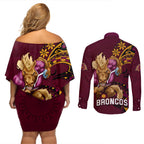nrl-broncos-premiers-couples-matching-off-shoulder-short-dress-and-long-sleeve-button-shirts-mascot-with-polynesian-pattern-version-2023