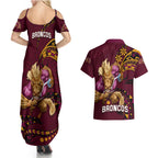 nrl-broncos-premiers-couples-matching-summer-maxi-dress-and-hawaiian-shirt-mascot-with-polynesian-pattern-version-2023