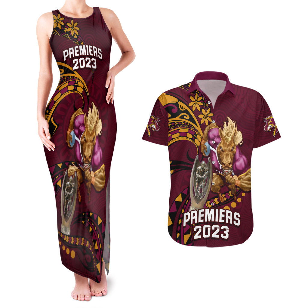nrl-broncos-premiers-couples-matching-tank-maxi-dress-and-hawaiian-shirt-mascot-with-polynesian-pattern-version-2023