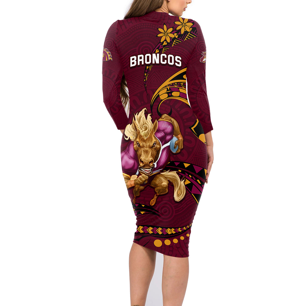 nrl-broncos-premiers-family-matching-long-sleeve-bodycon-dress-and-hawaiian-shirt-mascot-with-polynesian-pattern-version-2023