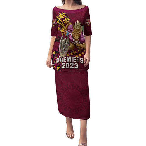 nrl-broncos-premiers-family-matching-puletasi-dress-and-hawaiian-shirt-mascot-with-polynesian-pattern-version-2023