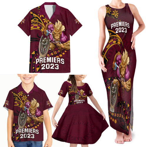 nrl-broncos-premiers-family-matching-tank-maxi-dress-and-hawaiian-shirt-mascot-with-polynesian-pattern-version-2023
