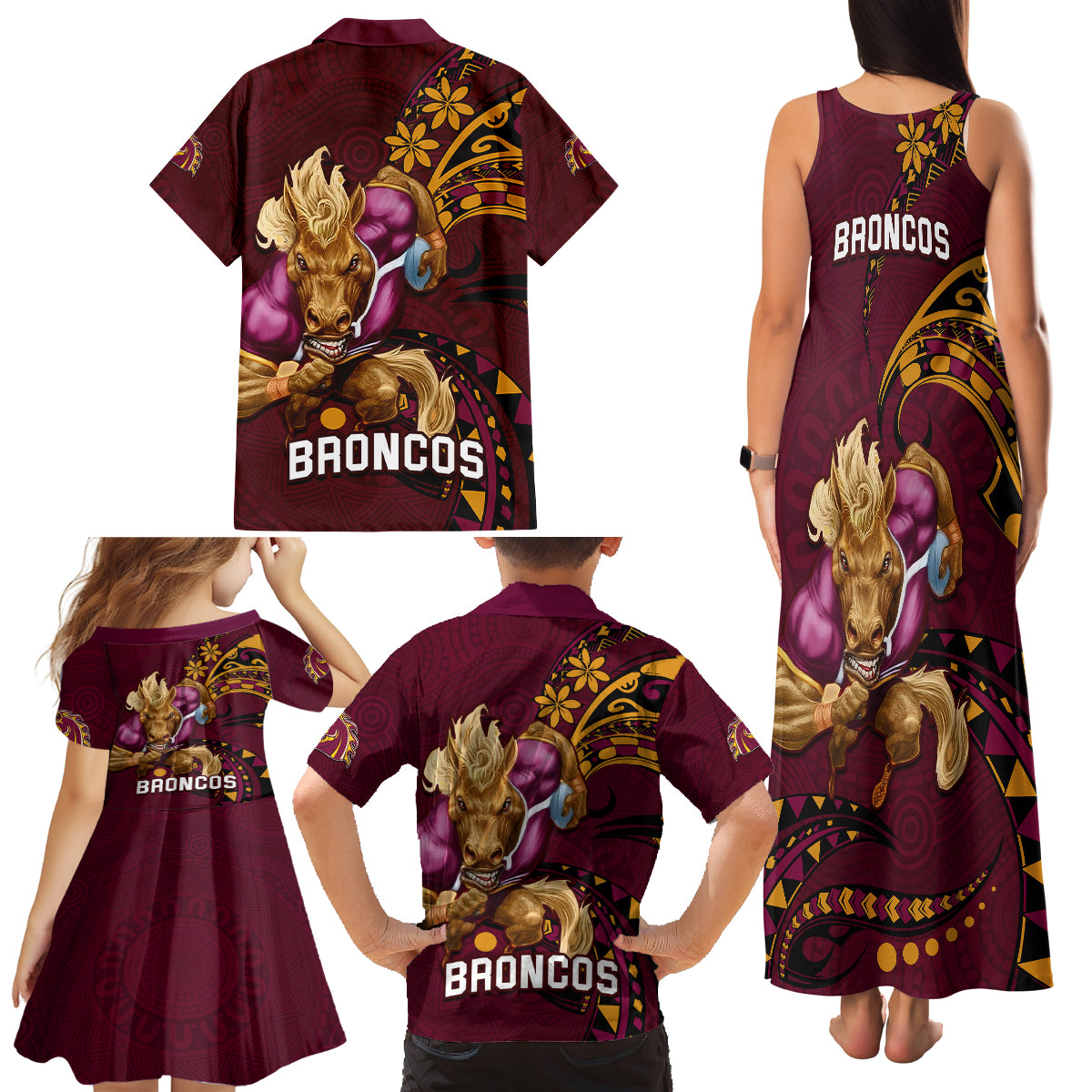 nrl-broncos-premiers-family-matching-tank-maxi-dress-and-hawaiian-shirt-mascot-with-polynesian-pattern-version-2023