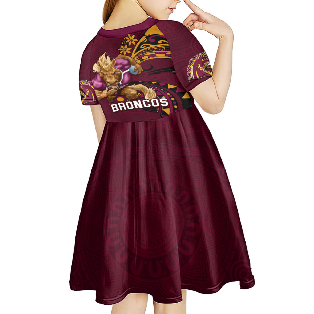 nrl-broncos-premiers-kid-short-sleeve-dress-mascot-with-polynesian-pattern-version-2023
